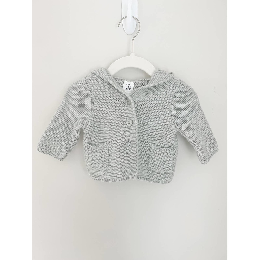 Baby Gap Baby Brannan Bear Cardigan Knit Sweater Gray 0-3 Months